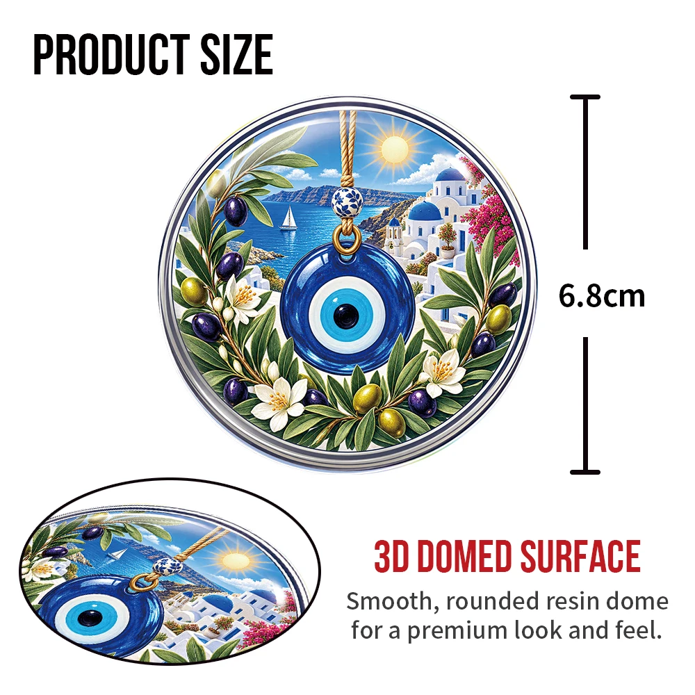 Nazar Evil Eye Olive Branch 3D Resin Domed Sticker Waterproof Self Adhesive Car Decal for Laptop Water Bottle Lucky Charm Gift