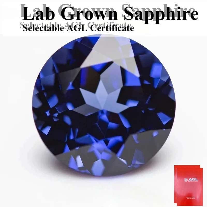 

Lab Grown Sapphire Royal Blue Color Round Shape Charm Bead for Diy Jewelry Making Pendant Materials Selectable AGL Certificate