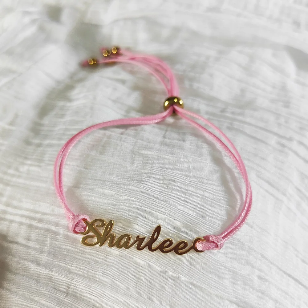 Customized handmade name bracelet, adjustable color rope bracelet, stainless steel name DIY jewelry gift