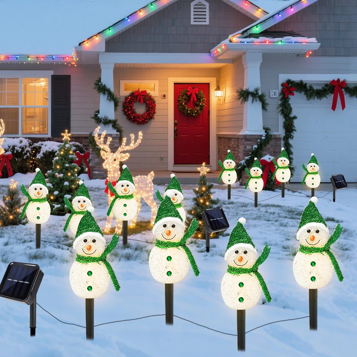 

4Pcs/Set Solar Christmas Snowman Stake Lights Outdoor Garden Pathway Lamp For Garden Yard Path Patio Xmas Festival Decoration