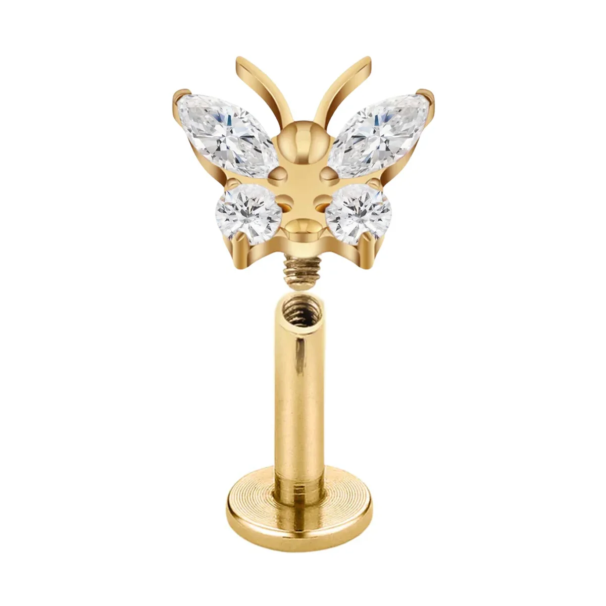 Butterfly Shaped Lab Created Diamond Single Earring Marquise and Round Cut Lab Diamond Earring 9K/14K/18K Gold Stud Earring