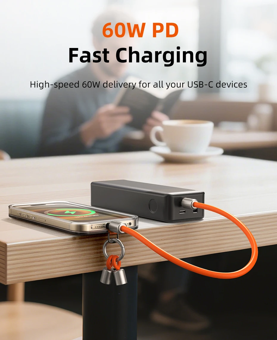 CABLETIME USB-C-Kabel PD60W Schnellladung Schlüsselband Typ-C-Kabel 480Mbps USB 2.0 Schnelle Übertragungsgeschwindigkeit Schlüsselanhänger 25g für Smartphones – Detail 3
