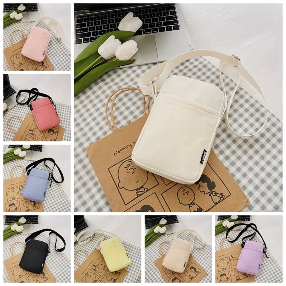 레저 심플 휴대폰 가방 캔버스 단색 폰 파우치 크로스바디 숄더백 핸드폰 수납용 폰 지갑