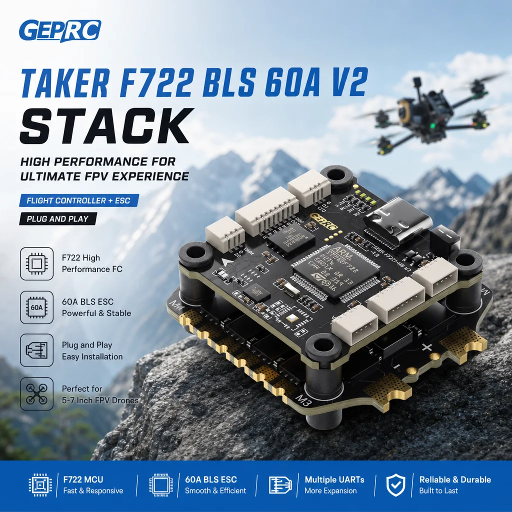 

GEPRC TAKER F722 BLS 60A V2 Stack Flight Controller ESC Plug and Play for 5 7 Inch FPV Drone RC Racing