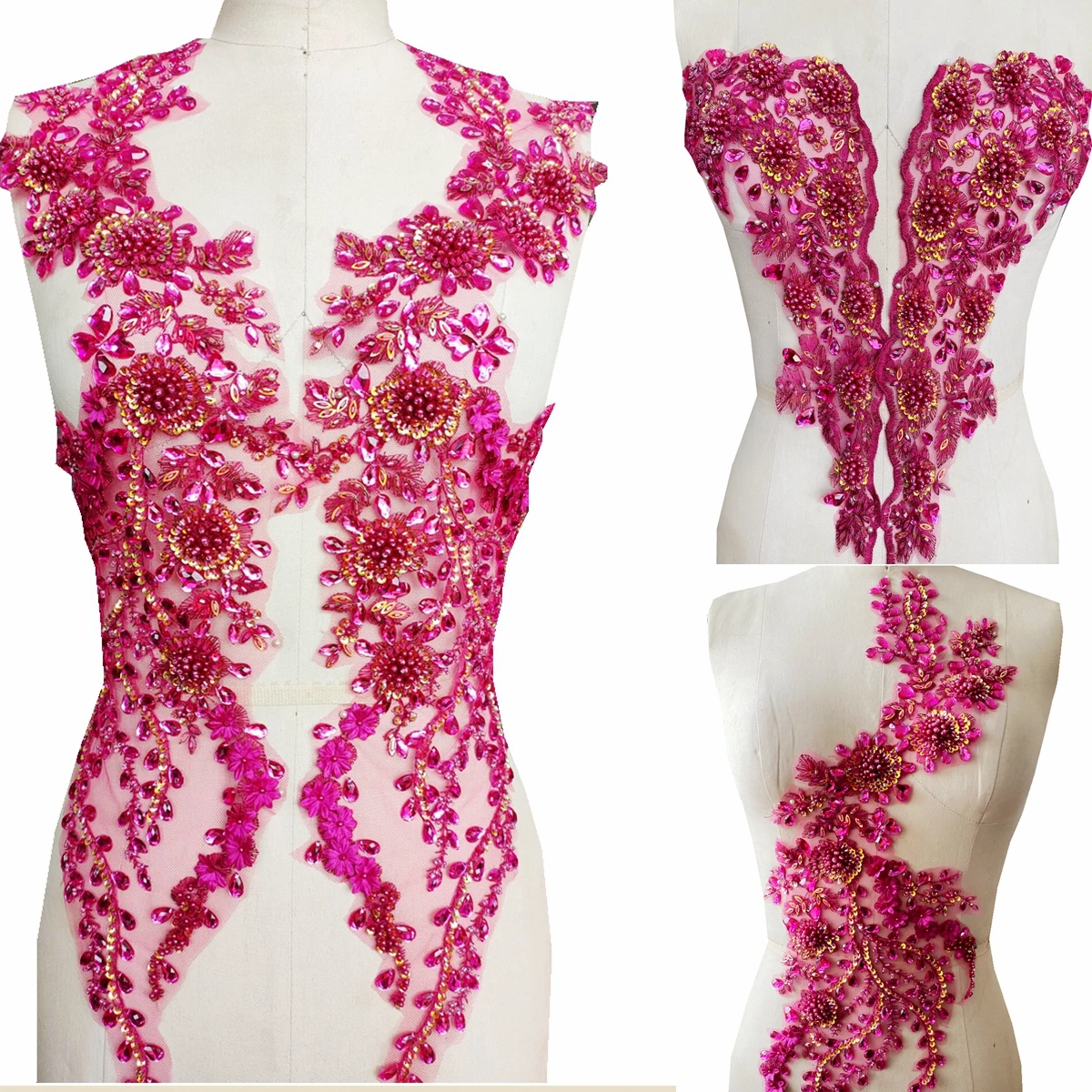 5 Style Hard Handwork Rhinestone Accessories Beaded Diamond Oval Tulle Apparel Decorate Sexy Dress Fabric