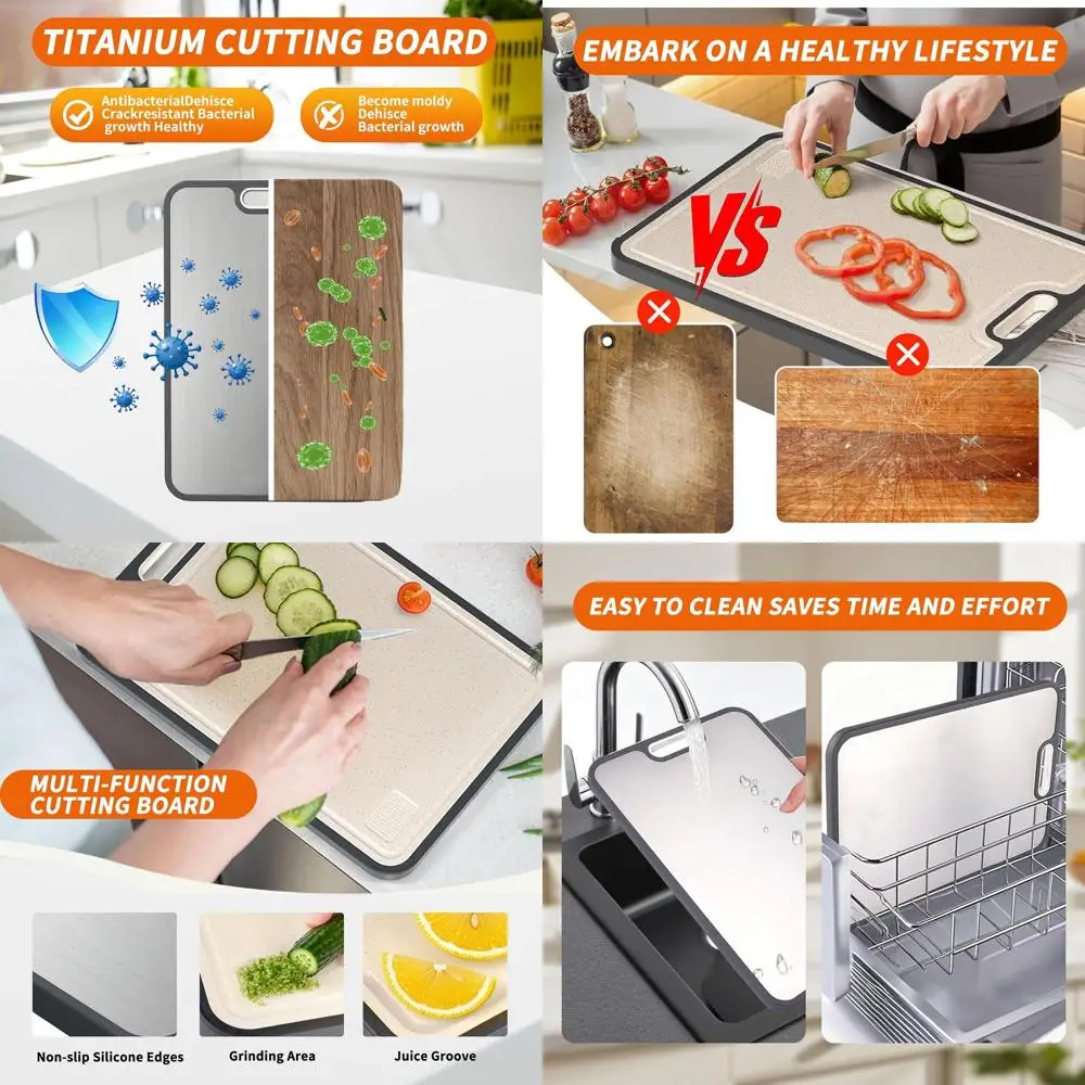 

Large Double-Sided Cutting Board: Food-Grade Titanium & Wheat Straw PP, Non-Slip, Durable, Easy Clean