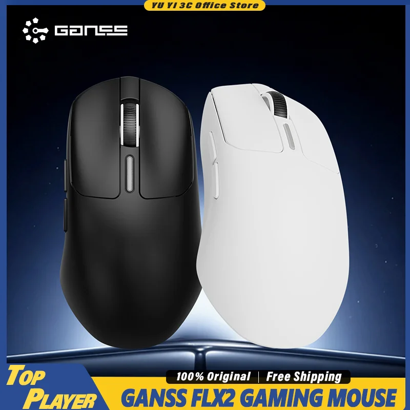 GANSS FLX2 Wireless Gaming Mouse PAW3311 PAW3395 1K 8K Polling Rate Lightweight Ergonomic Design Support Bluetooth 2.4G for Game