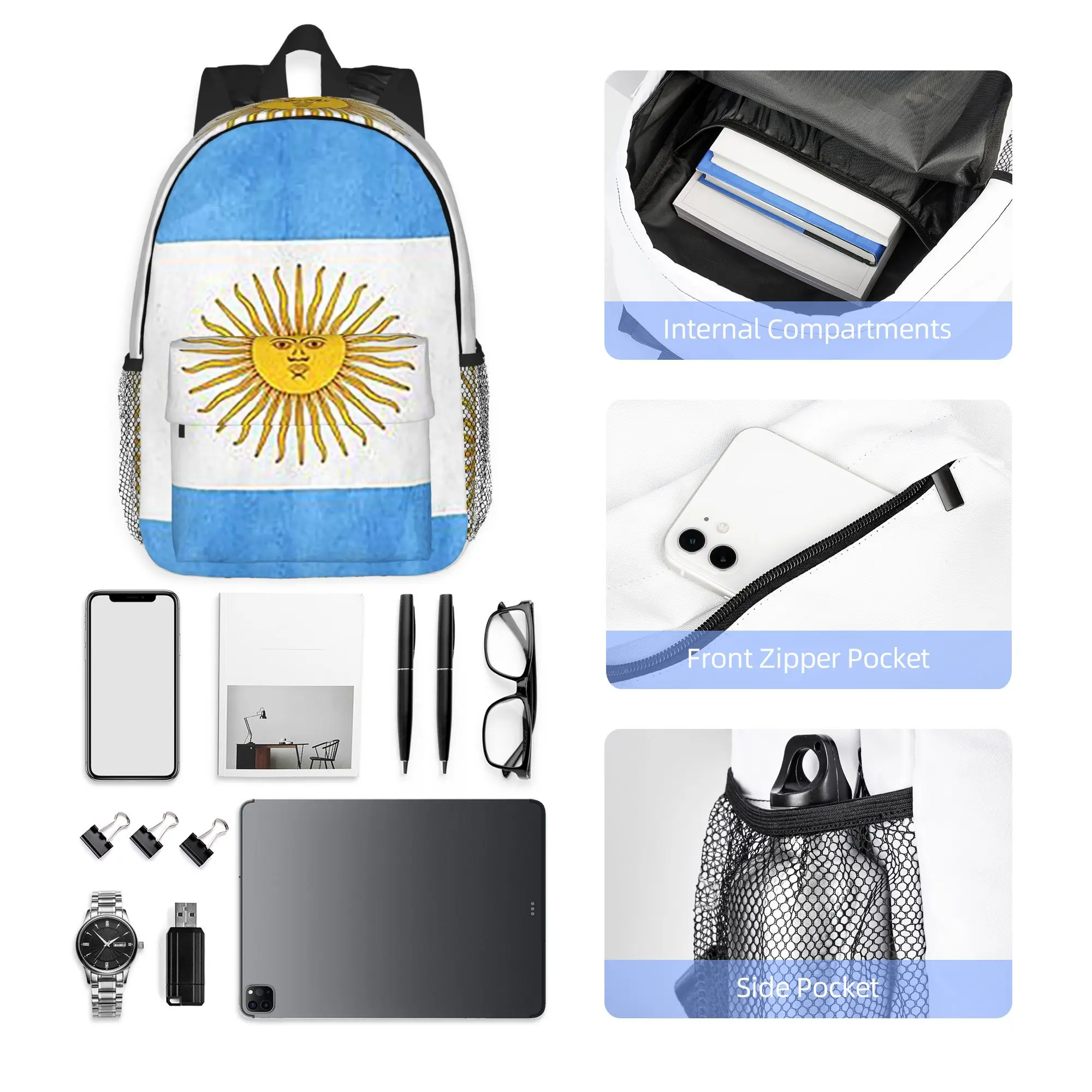 Argentina  Argentinian Flag  National Flag of Argentina Backpack Hot Sale Daypack BookBag Shoulder Bags for Men Women School Bag