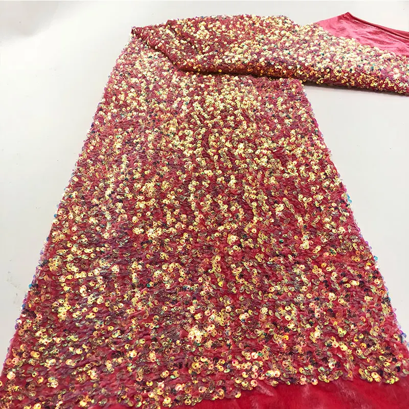 

iny Sequin Fabric Velvet Bot ell Gold Light Handmade Dr Wedding Dr Material Red Bead Tube Embroidery Cloth