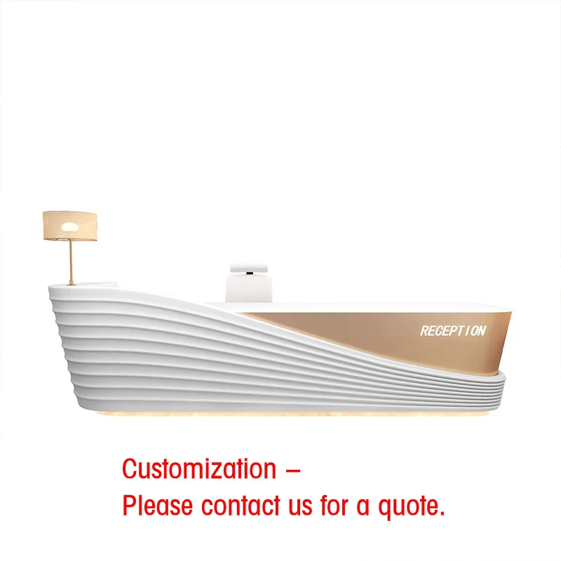 custom.Gold Plating Luxury Wooden Front Reception Desk Beauty Nail Salon Reception Desk Checkout Counters With Stainless S
