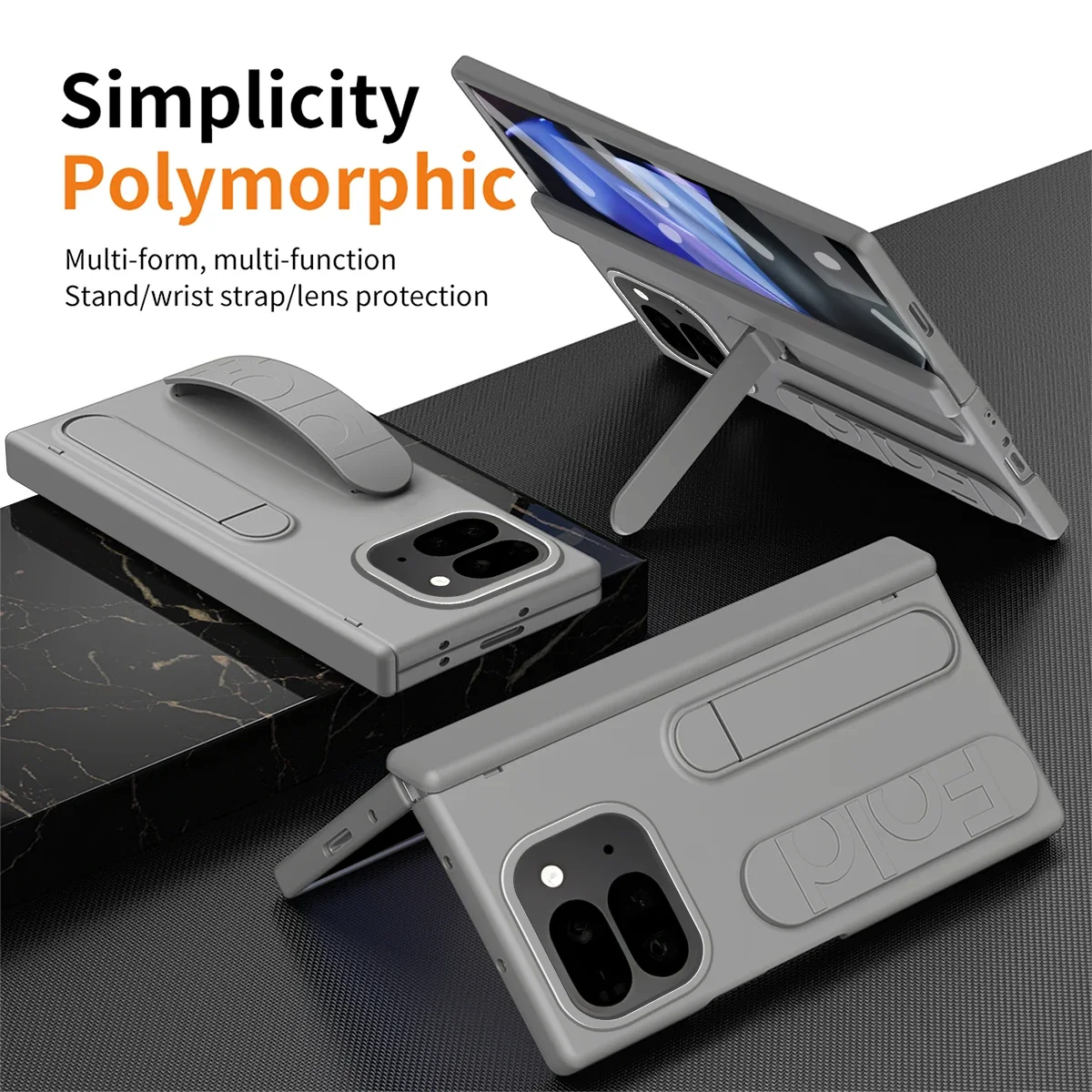 For Google Pixel 9 Pro Case Skin Friendly Folding Hinge with Elastic Wrist Band Screen Tempered Film Cover Pixel Fold 2 Stand