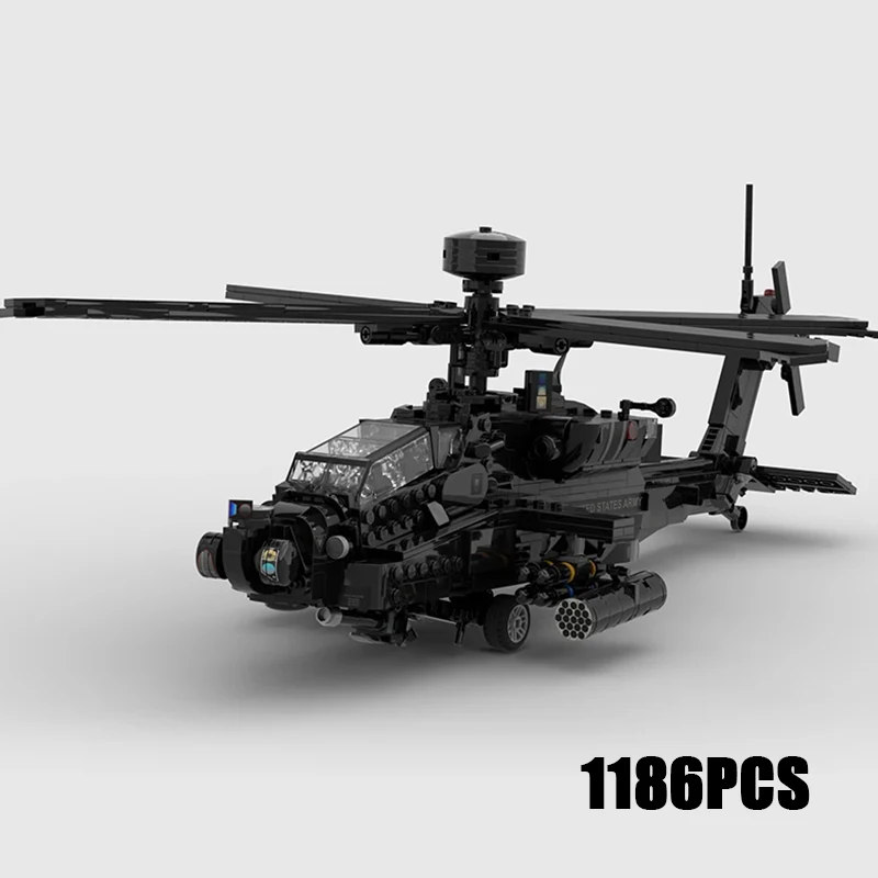 

Moc Building Bricks Military Model AH-64E Apache Helicopter Technology Modular Blocks Gifts Toys For Children DIY Sets Assembly