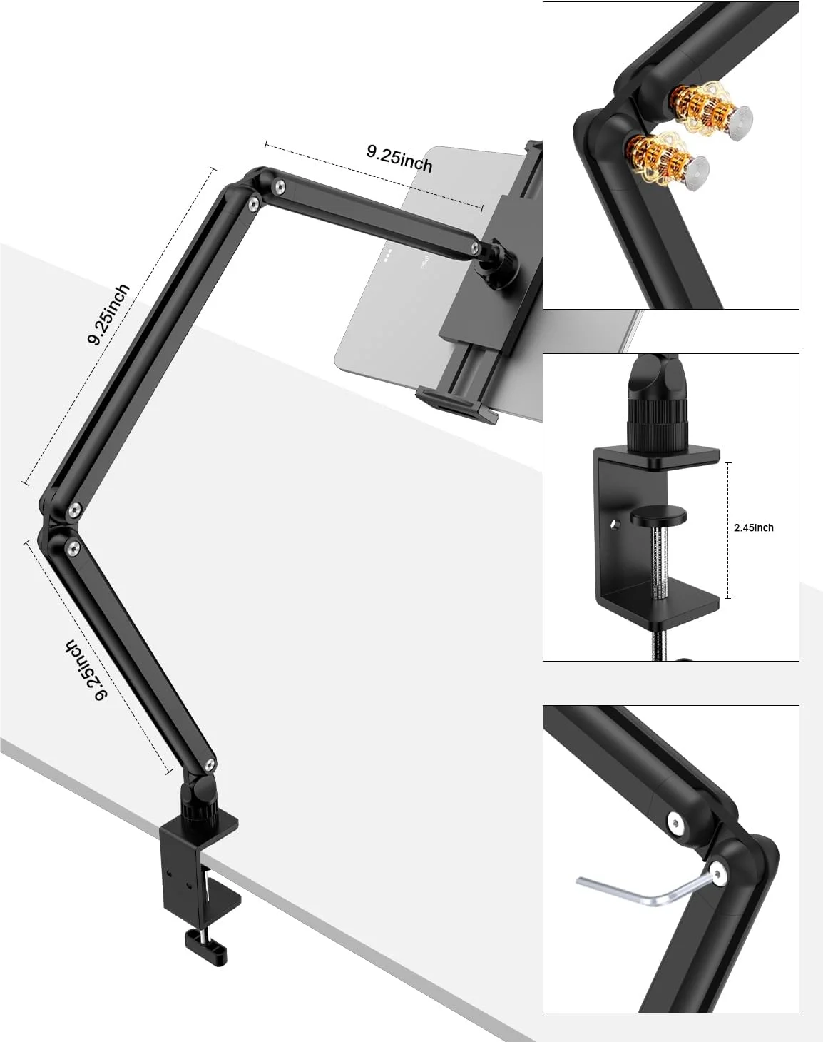 3Arm Aluminum Alloy Tablet Stand,Adjustable Arm Holder For Portable Monitor 4.7-15.6'' For iPad 10/9th, iPad 13/12.9/11''Series