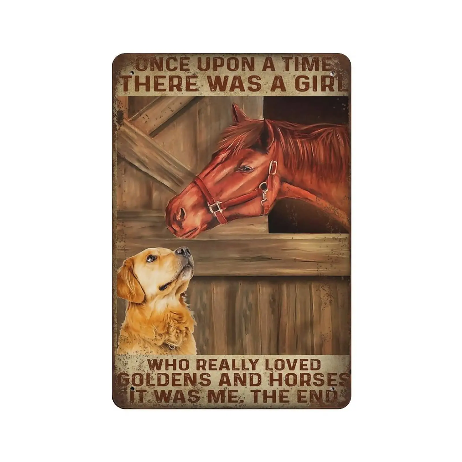Durable Thick Collectable Metal Sign,There was A Girl Who Really Loved Goldens and Horses Tin Sign,Vintage Wall Decor，Novelty Si