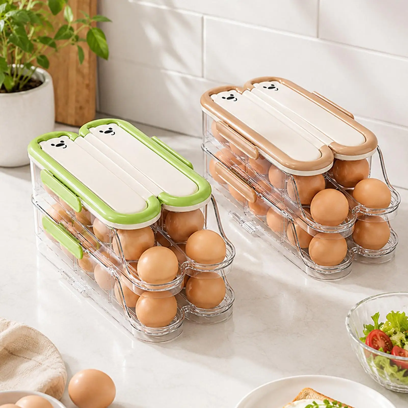 2-Tier Clear Automatic Rolling Dispenser Egg Container For Refrigerator Fridge Egg Storage Organizer Large Capacity Egg storage
