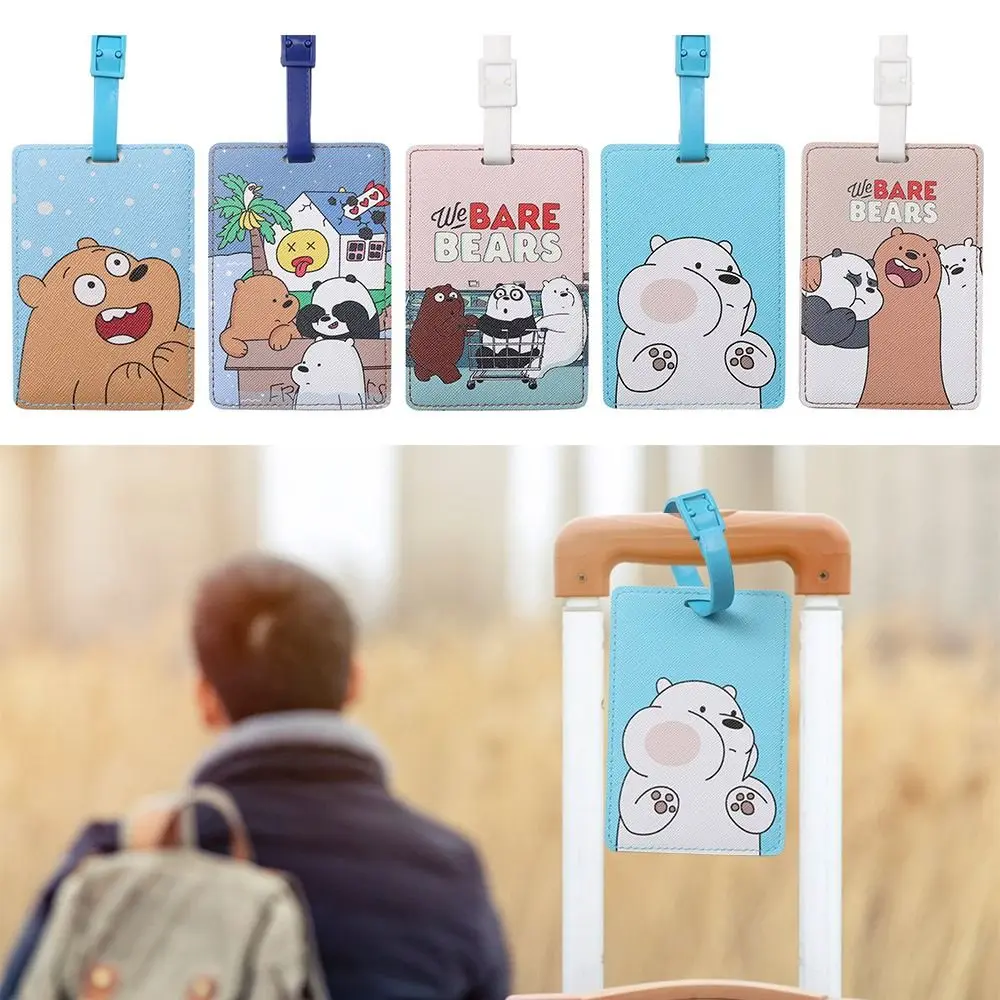 Cartoon Bear Travel Luggage Tag Name Address Tel Hanging Sign Board Suitcase Label Buckle Belt PU Baggage Tags Travel Supplies