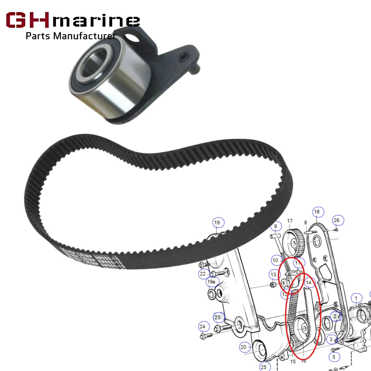 Timing Belt Kit 463377 271713 463633 4636338 463633 For Volvo Penta OHC AQ120 AQ125 AQ131 AQ140 AQ145 AQ151