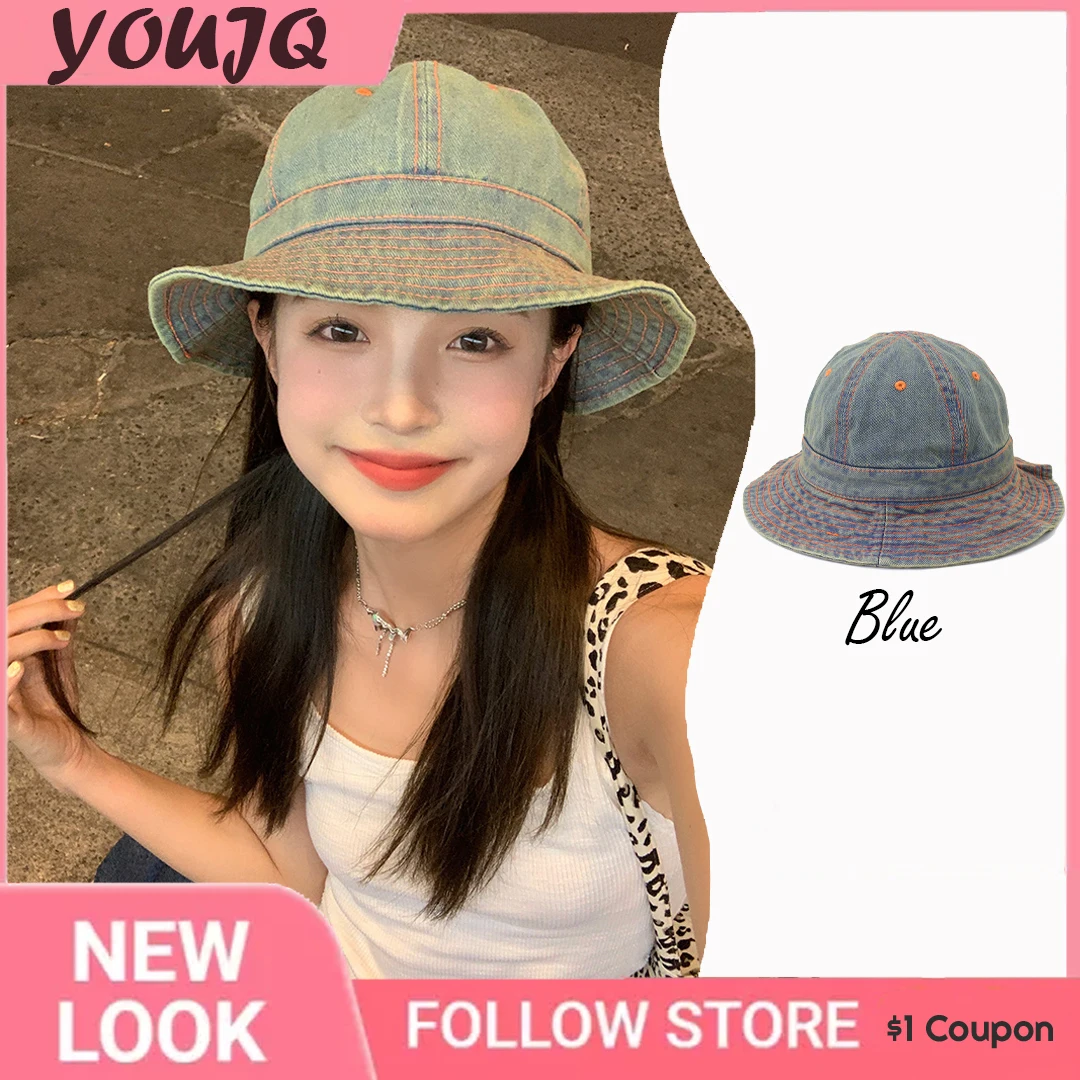 

INS Denim Vintage Outdoor Collapsible Dome Fisherman Hat Hats for Women Spring Autumn Sun Protection Basin Cap Designer Bonnet