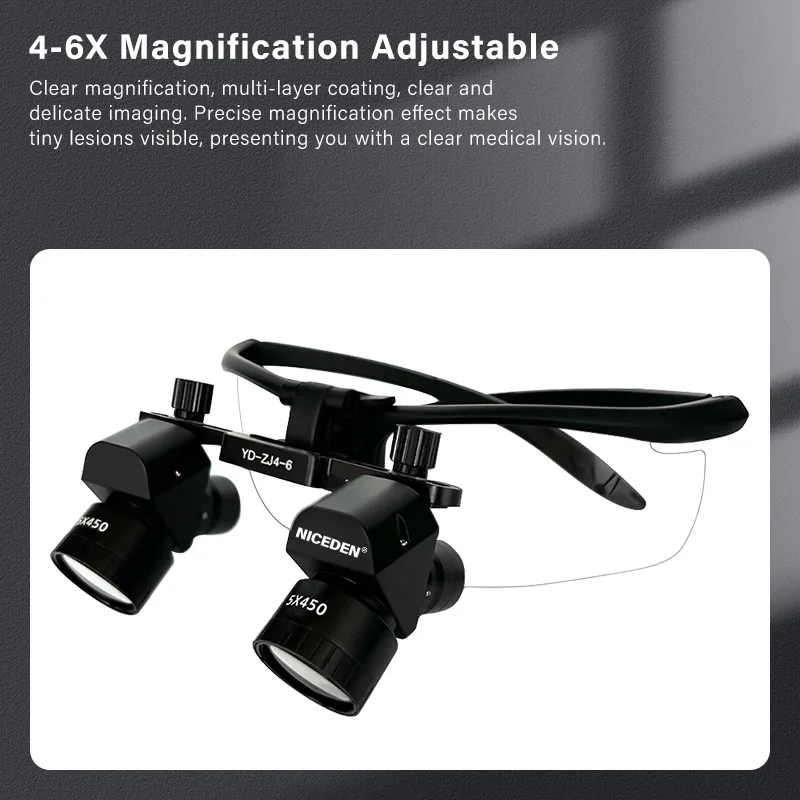 5x loupes Dental Binocular Magnifying Glasses 48°  Wide Angle Prevention Cervical Spondylosis  Medical Headlamp Lithium Battery