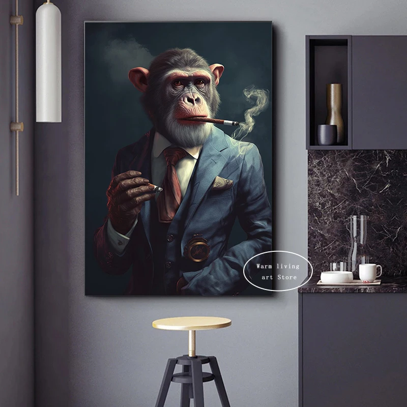 Modern Posters Monkey Chimpanzee Smoking Animals Boss Business Canvas Painting Picture Wall Art Prints Home Living Room Decor