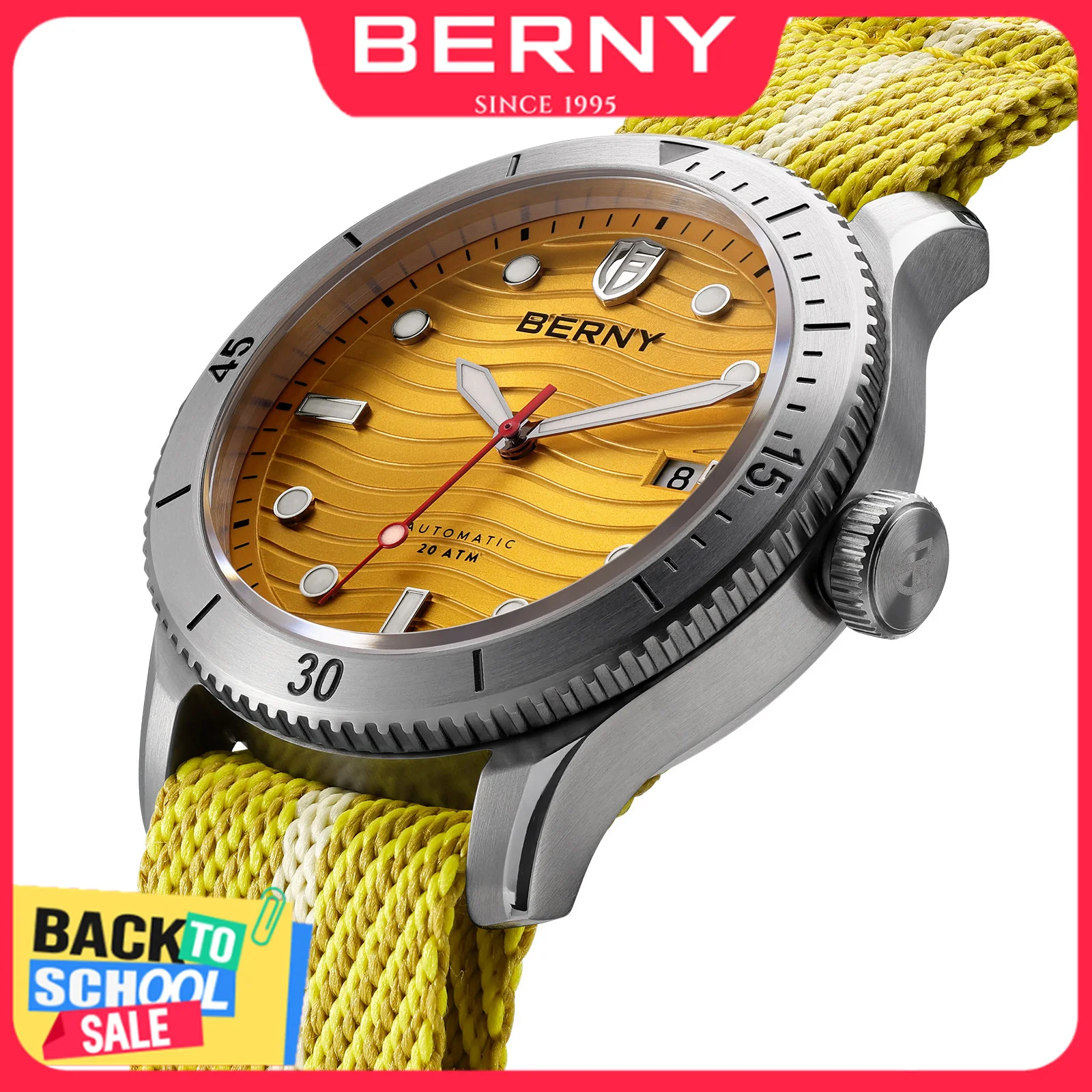 BERNY Automatische Taucheruhr für Herren, 100 % Original Top PT5000, 200 m wasserdicht, leuchtendes Saphir-Nylon, Sport-Outdoor-Herrenuhr