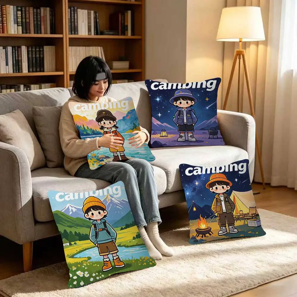 Outdoor Happy Camping Maple Design Cushion Cover Happy Autumn Harvest decor Holiday Decorati Pillow Cover