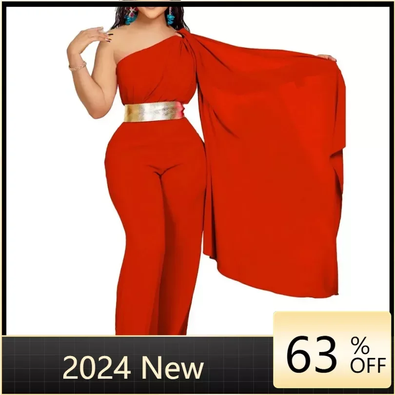 

Elegant Solid Color Commute Slim Jumpsuit Sexy Off Shoulder High Waist Long Romper Lady Shoulder Shawl Irregular Banquet Rompers