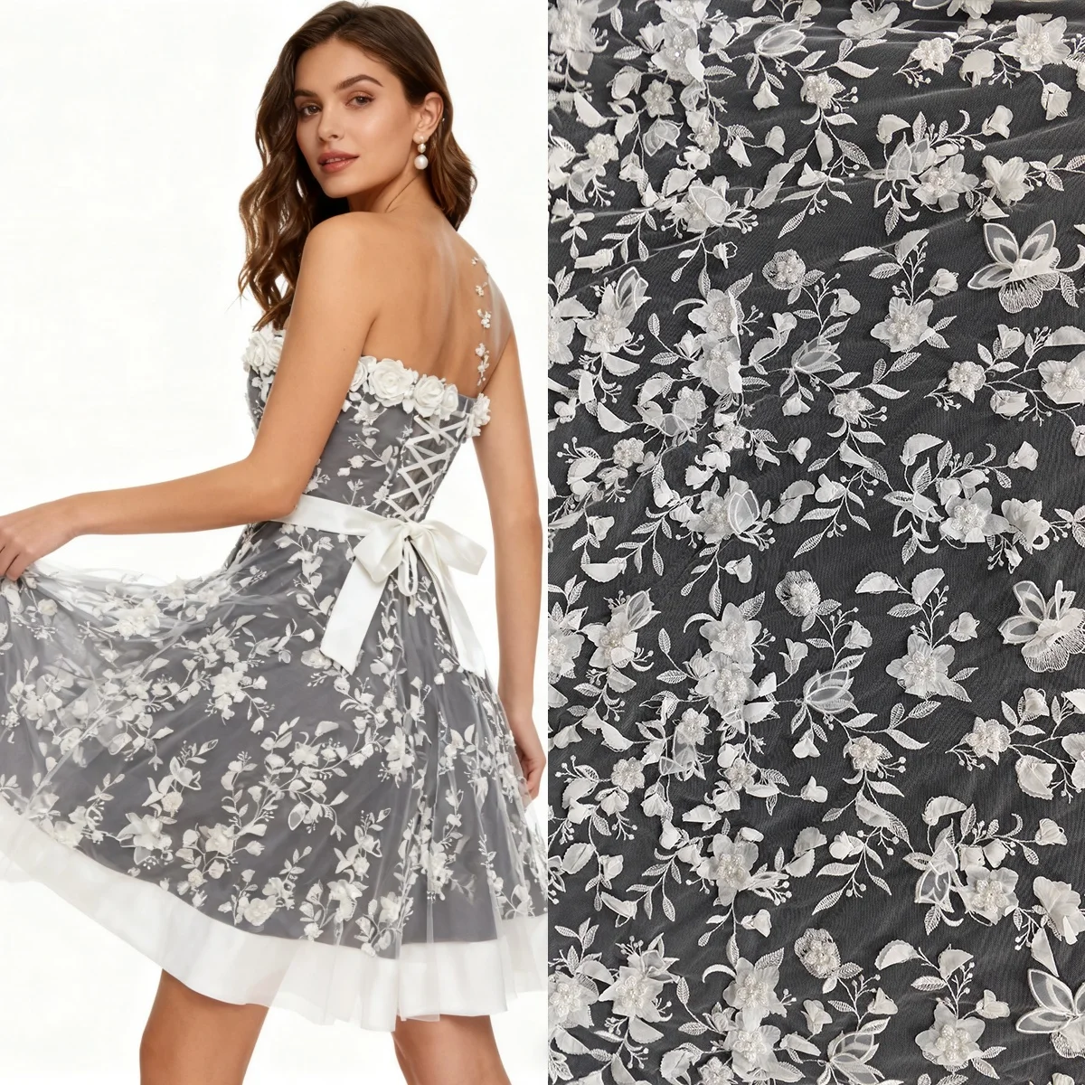 

White leaves flowers embroidery DIY lace fabric sewing wedding dresses children's clothing headscarves door curtains tablecloths