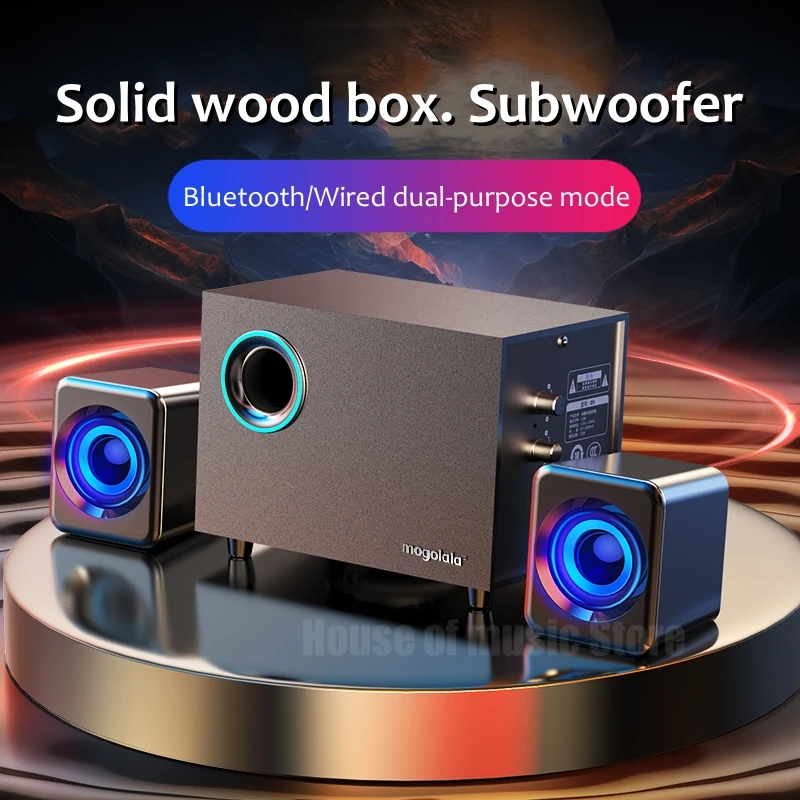 2.1 Wooden Desktop Multimedia Bluetooth Speaker Wired Computer Subwoofer For PC Laptop TV Android Mobile Gaming Hi-Fi Stereo