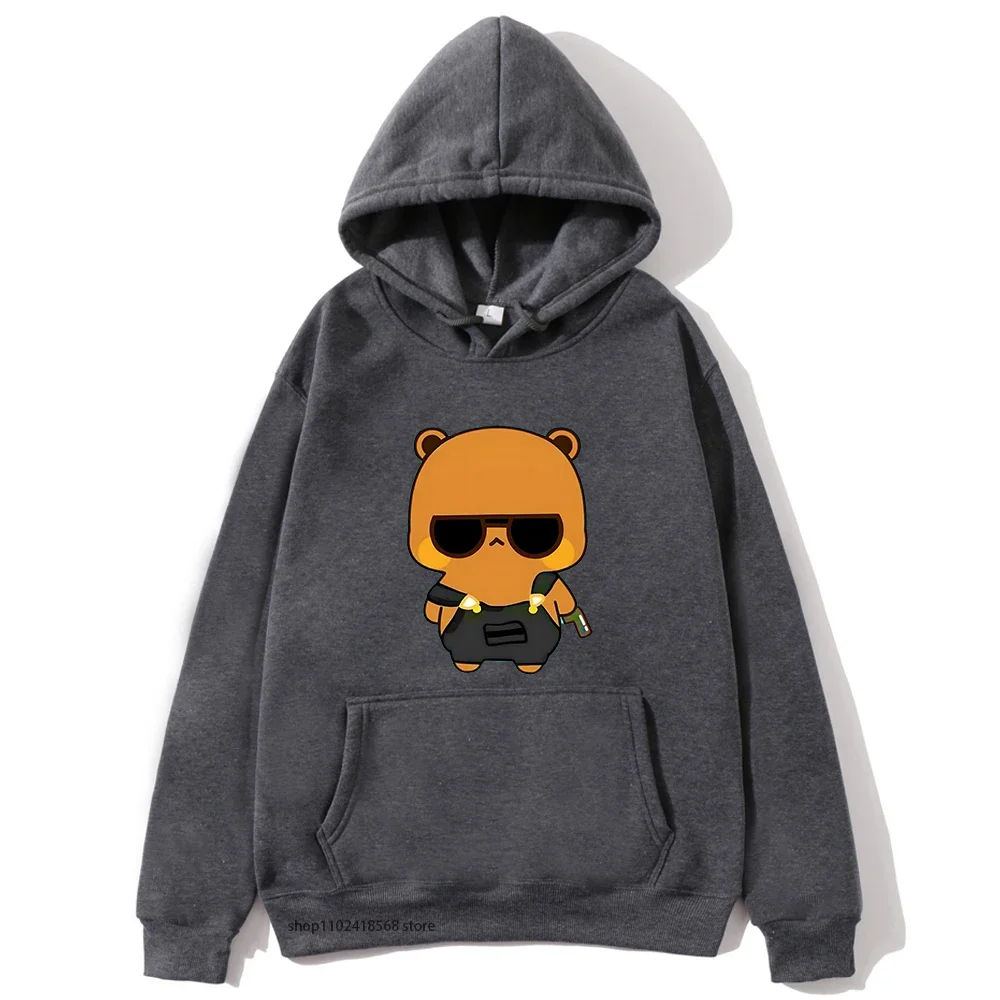 Cute Dudu and Bubu Dudu Like Spy Officer In Black Hoodie Couple Clothes Panda and Brownie Bear Hoody Men Women Streetwear Unisex