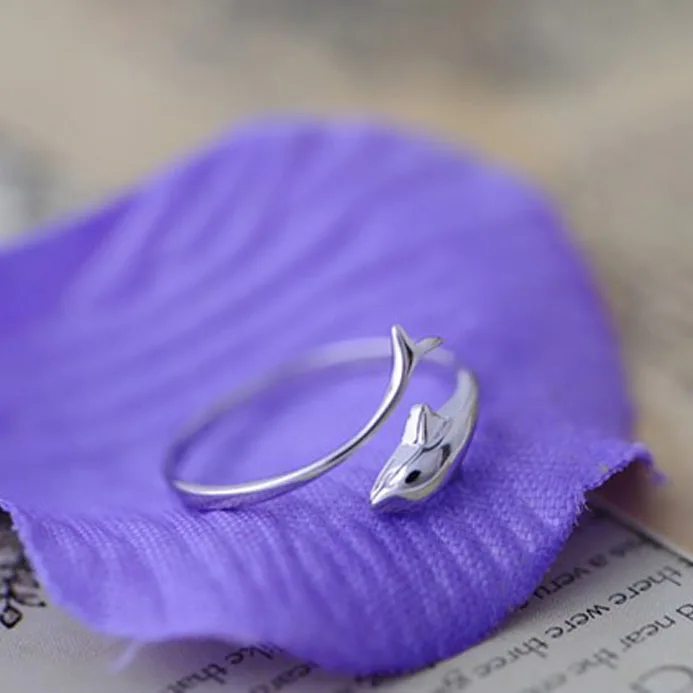 

Women's Minimalist Dolphin Eternity Ring 925 Sterling Silver Dainty Band Trendy Animal Theme Engagement Jewelry