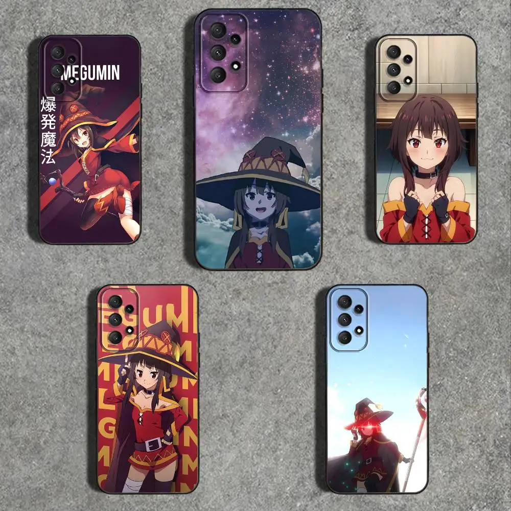 M-Megumin K-KonoSuba Funda de teléfono para Samsung Galaxy A73,31,32,72,41,53,52,71,22,5G,Nota,J7,8,9 Funda negra suave