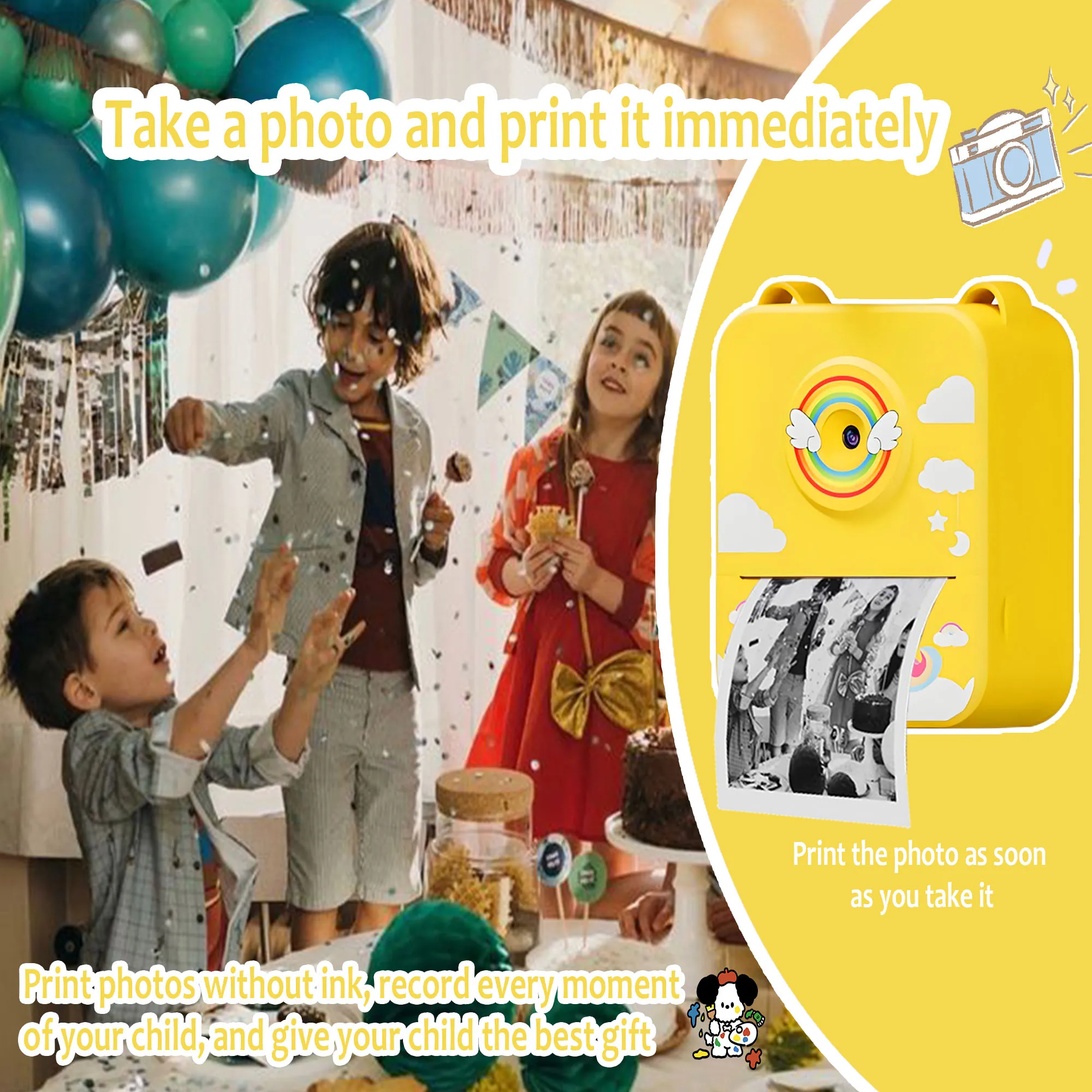 Kindercamera's Kindercamera voor kinderen Instant Print Draagbare kleine camera, 3 rollen printpapier, cadeau voor jongens en meisjes