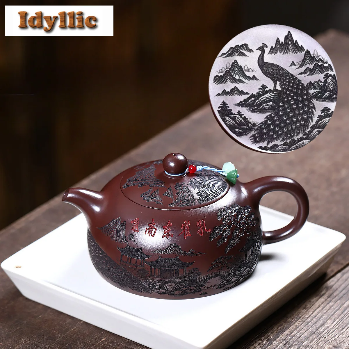 

550ml Creative Yixing Purple Clay Teapots Famous Master Handmade landscape Pot Raw Ore Antique brass Mud Kettle Zisha Tea Set