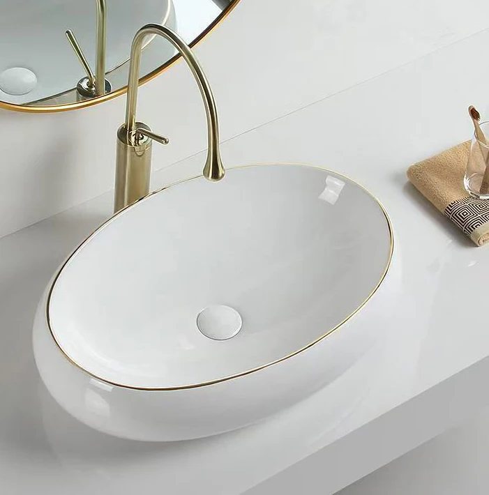 

Vanity Wash Hand Basin Bathroom Oval Shape Top Table Wash Basin For Counter Top