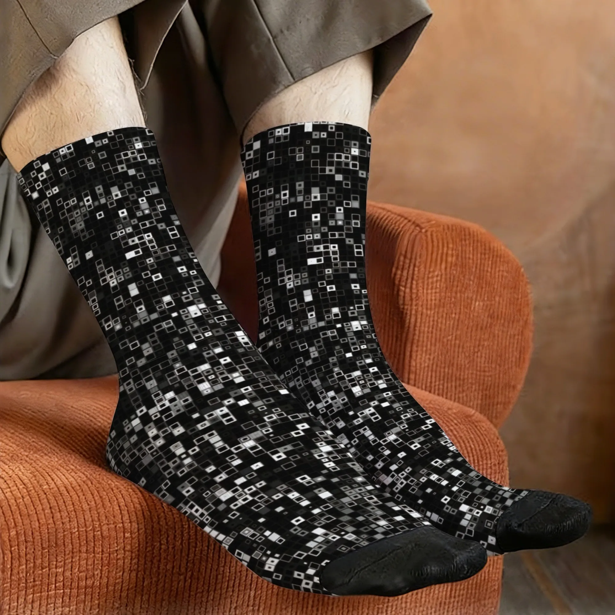 Square Pixel Texture Socks Smooth Reinforced Toe No-pilling Men's Socks Commuting City Walks Music Festivals Street Trendy Socks