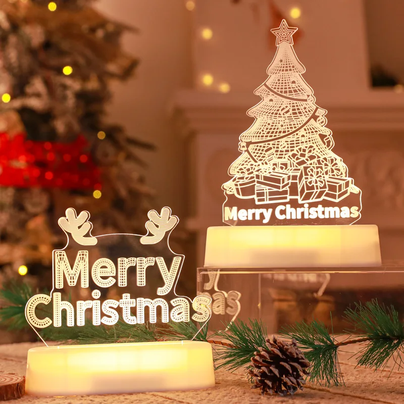 Christmas Decoration 3D Atmosphere Lamp Acrylic LED Night Lights 2024 New Year Valentines Day Christmas Kids Gift Home Ornaments