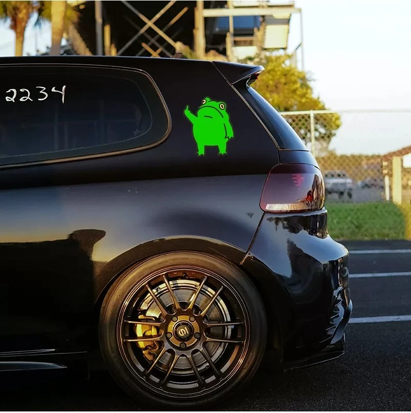 Cute Green Frog Vinyl Sticker, Funny Middle Finger Frog Decal, Waterproof for Car, Motorcycle, Window & Helmet Decor