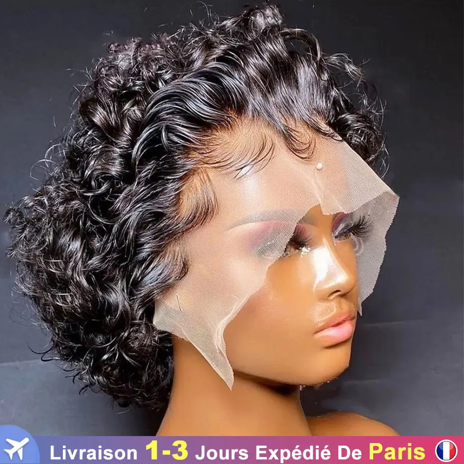 Pixie Cut Wig Short Bob Curly Human Hair Wigs 13X1 Transparent Lace Cheap Wig 99J Burgundy Kinky Curly Wig For Women