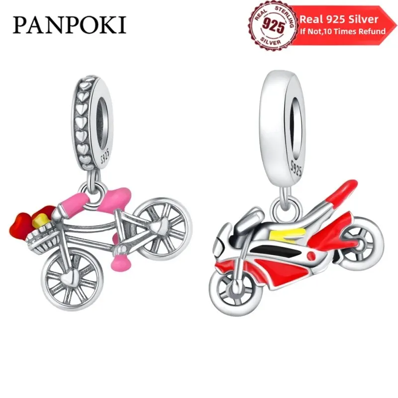 Real 925 Sterling Silver Bicycles Heart Bead Dangle Charm Fit Pandora Pendant Charms Bracelet For Women Diy Jewelry Gifts