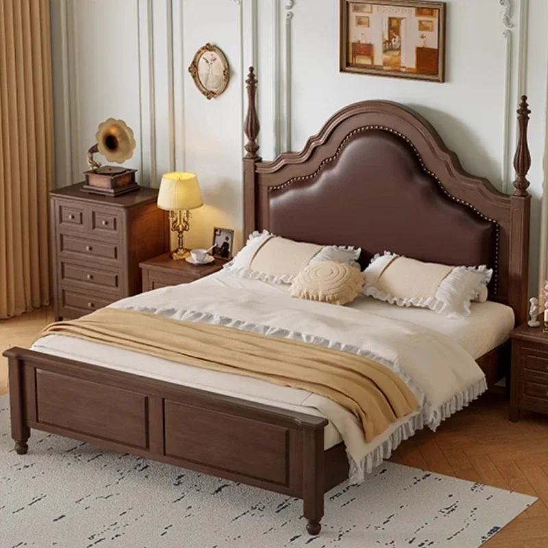 

Makeup Wood House Double Bed Frame Simple Storage Queen Size Bed Headboards Adults Unique Salon European Muebles Hotel Furniture