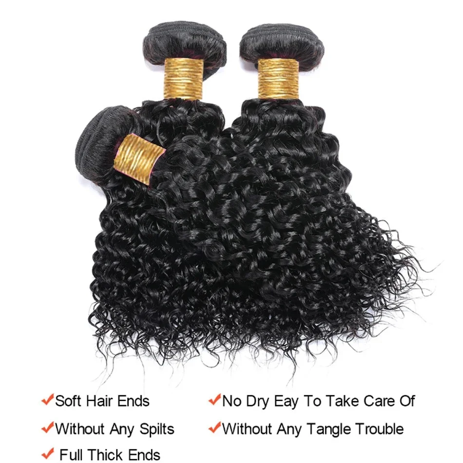 12A Malaysian Water Wave Bundles With Closure 3 Bundles With Closure Unprocessed Virgin Short Curl Tissage Bouclé Cheveux Humain