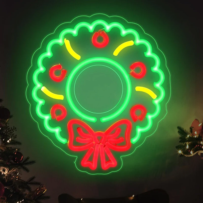 クリスマスリース-led-ネオンサイン-調光可能-usb-電源-壁アート装飾-クリスマス用-屋内-クラブ-バー-パブ-寝室-結婚式-パーティー用