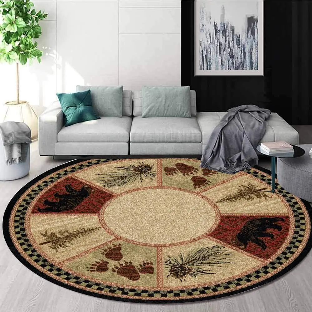 

Круглый ковер в юго-западном стиле, 7 футов, с дизайном в стиле индейских лесных пейзажей, прочный и безопасный для домашних животных, моющийся, для жилых помещений