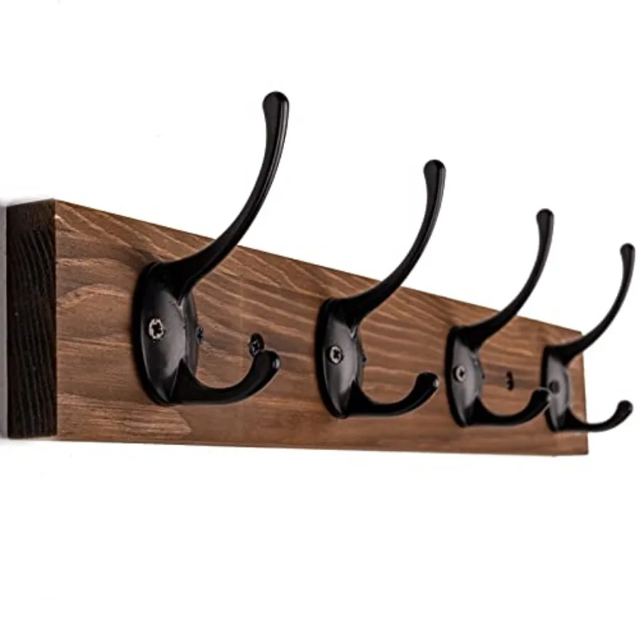 

Coat Hooks Wall Mounted, Wooden Hat Rack with 4 Hooks for Entryway, Bathroom, Bedroom