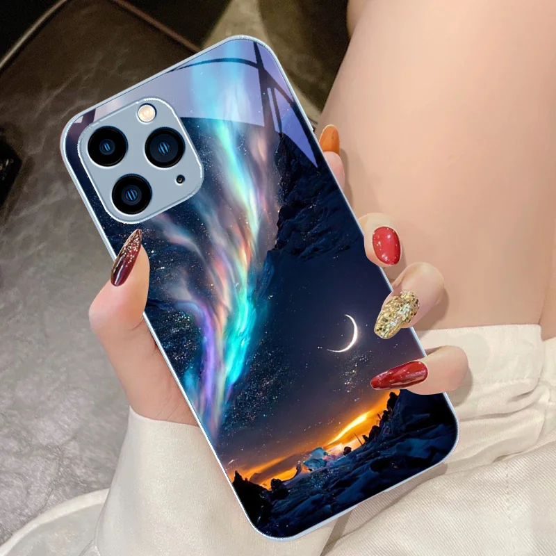 Brilliant Starry Sky For IPhone 15 Pro 14 13 12 Mini 11 XS Max XR 7 8 Plu SE 2020 2022 Tempered Glass Phone Case