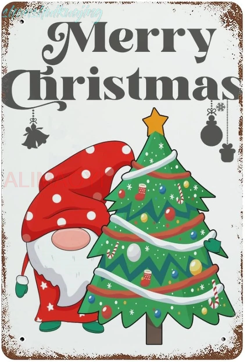 Merry Christmas Trees Gnome Metal Tin Sign Christmas Sign Plaque Christmas Party Wall Decor Art Iron Vintage Sign 10x14 sign
