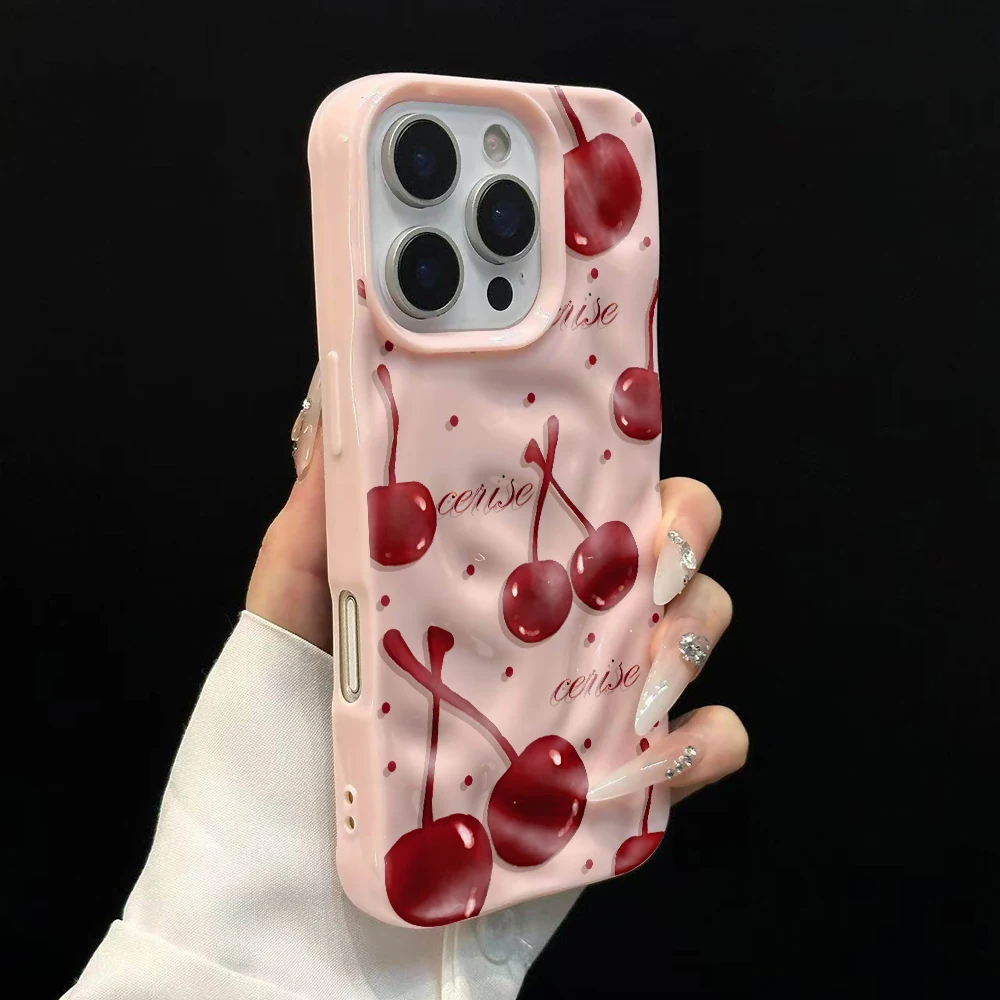 Koreanisches Kirschmuster Handyhülle für iPhone 17 16 15 14 13 12 11 Pro Max 14 15 Plus 17Air Falten-Wellen Weiche Silikon-Schutzhülle – Detail 9