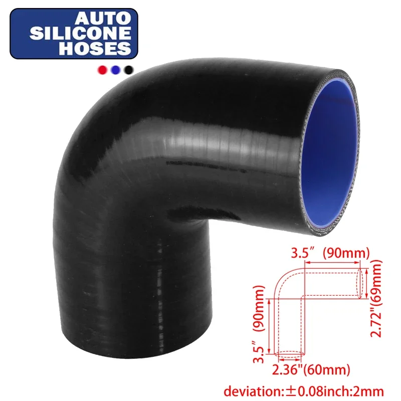 60mm 2.36inch ID 90 Degree Elbow Silicone Pipe Hose Black/Blue/Red