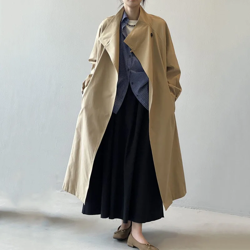 HKSH Frühling Herbst Neue Frauen Lange Trenchcoat Stehkragen Einzigen Taste Einfarbig Koreanische Elegante Casual Jacke Trendy HK11631